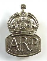WW2 Air Raid Precautions ARP white metal male warden badge c1940 to 1943