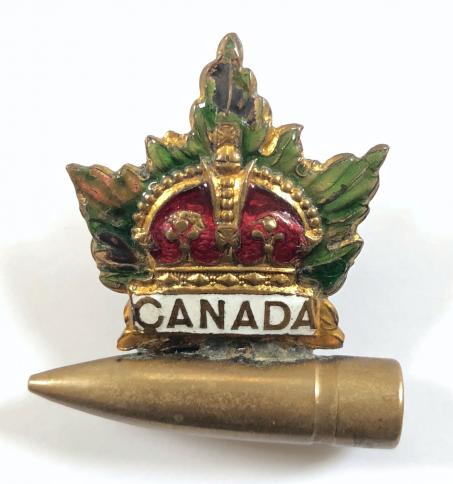 WW1 Canadian Military Forces flying bullet trench art souvenir badge