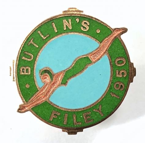 Butlins 1950 Filey holiday camp girl diver deco style badge