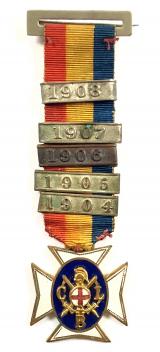 Church Lads Brigade CLB service medal 1904-5-6-7-8 clasps