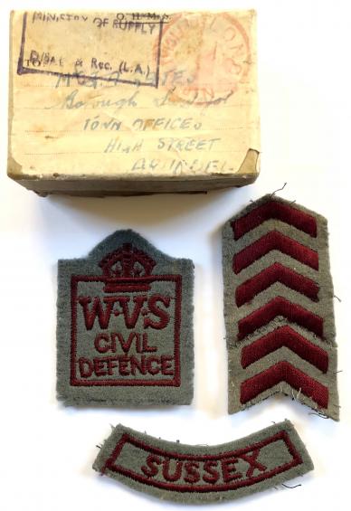 Womens Voluntary Service WVS Civil Defence felt cloth badges Arundel Sussex attributed