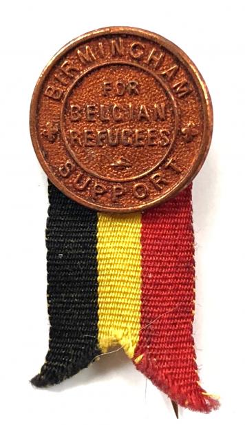 WW1 Birmingham Support For Belgiam Refugees fundraising flay day pin badge