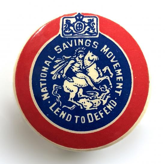WW2 National Savings Movement celluloid tin button badge