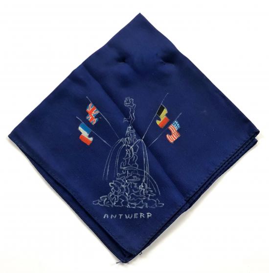 WW2 ANTWERP Brabo Fountain Flags of the Nation silk handkerchief