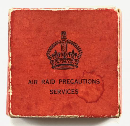 WW2 Air Raid Precautions Services ARP male warden red badge box