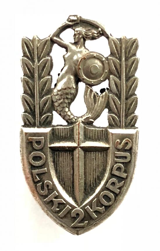 2nd Polish Corps regimental silver plated numbered breast badge