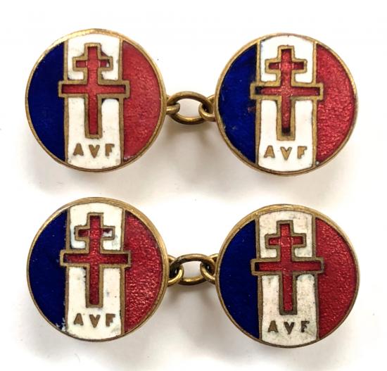 Free French Amis des Voluntaires Francais AVF badge pair of cufflinks