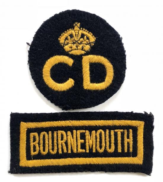 WW2 Civil Defence Bournemouth area cloth uniform breast badges