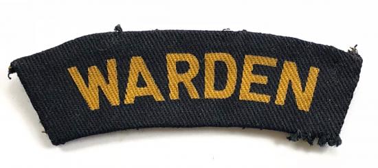 WW2 Civil Defence Warden printed title badge