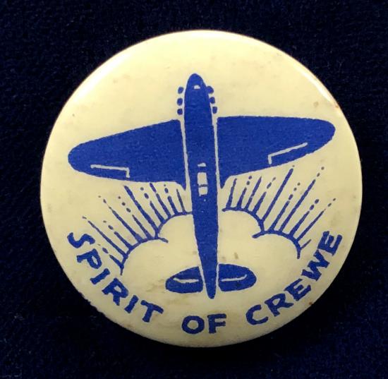 WW2 Spirit of Crewe Spitfire Fund tin button badge Cheshire