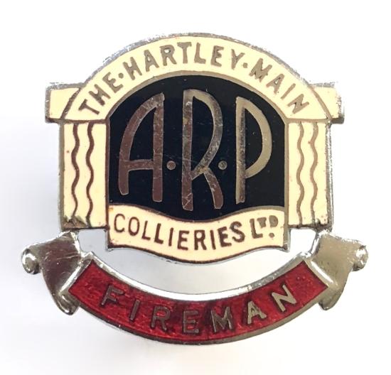 The Hartley Main Collieries Ltd Air Raid Precautions Fireman badge Cramlington Northumberland