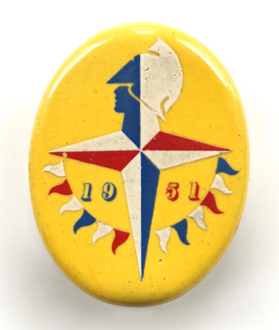 Festival of Britain 1951 handpainted ceramic badge on display card