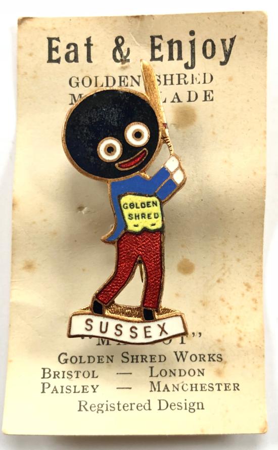 Robertsons pre-war Golly Sussex County cricketer advertising badge