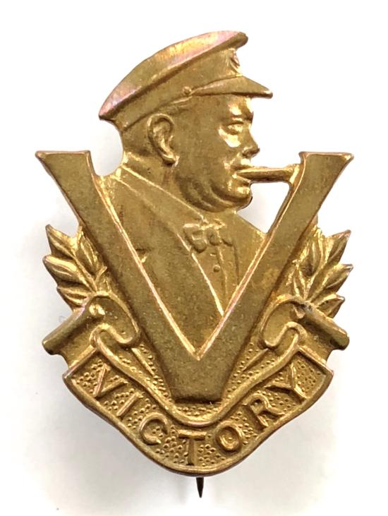 WW2 Winston Churchill patriotic victory home front pin badge