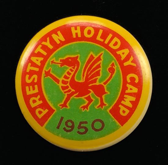 Prestatyn Holiday Camp 1950 Welsh Dragon tin button badge Wales