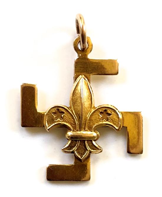 Boy Scouts gold fleur de lys thanks badge with an applied arrowhead
