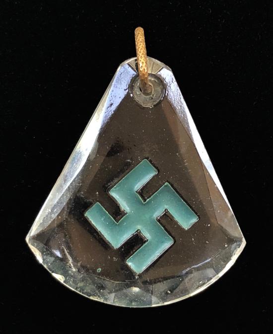 Lucky Charm ancient symbol Swastika badge glass pendant pre 1930
