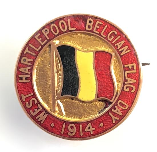 WW1 West Hartlepools Belgian Flag Day 1914 fundraising pin badge