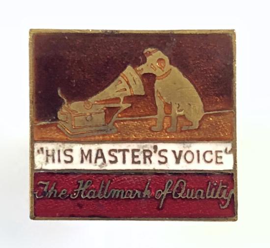 His Masters Voice Gramophone HMV salesmans advertising badge