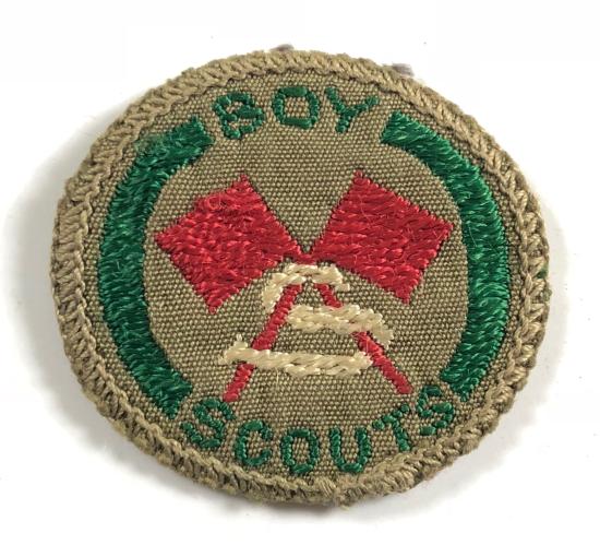 Boy Scouts Signaller proficiency khaki cloth badge brown back