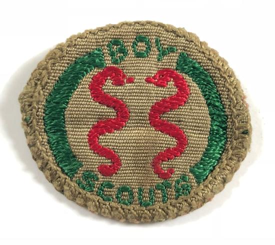 Boy Scouts Public Health proficiency khaki cloth badge brown back