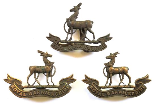 WW1 Royal Warwickshire Regiment OSD bronze cap and collar badges