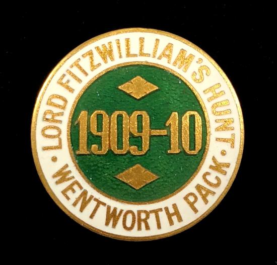 Lord Fitzwilliams Hunt 1909 -1910 season fox hunting badge