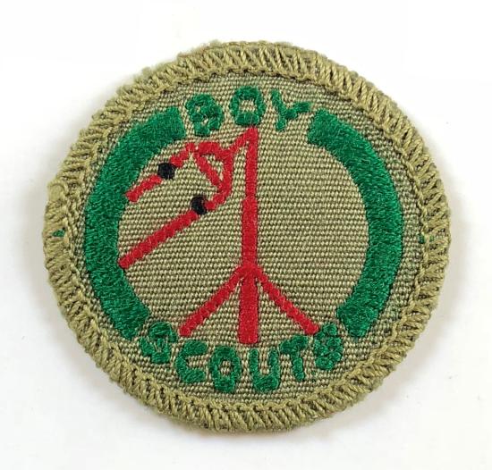 Boy Scouts Wirelessman proficiency khaki cloth badge white back