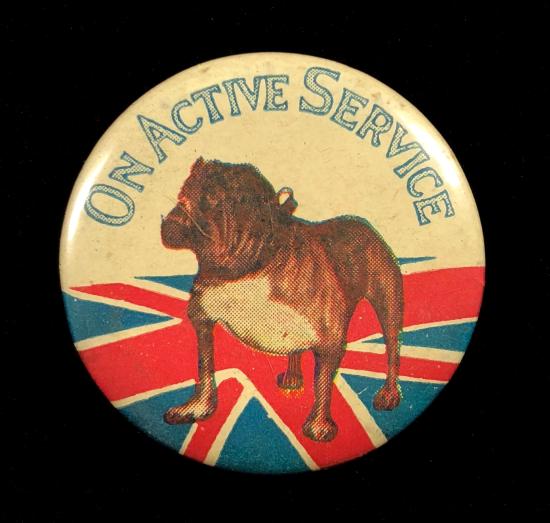 WW1 British Bulldog On Active Service Union Flag button badge