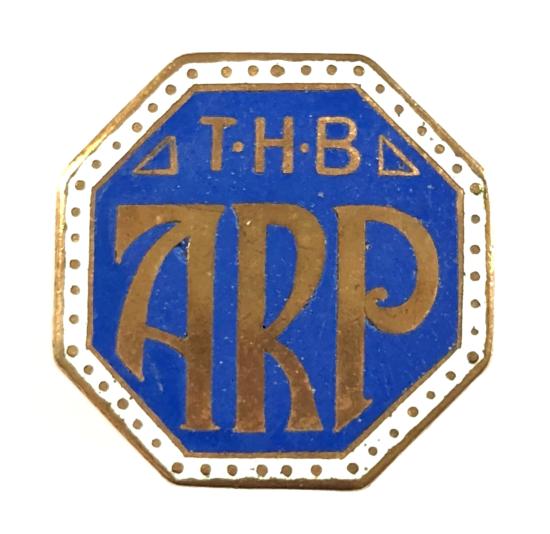 WW2 Industrial ARP T.H.B Factory air raid precautions badge