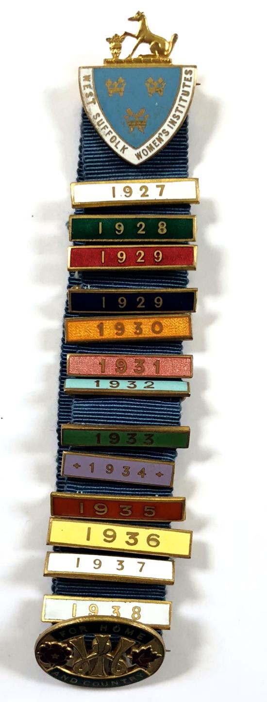 West Suffolk Womens Institutes WI badge with bars 1927 to 1938