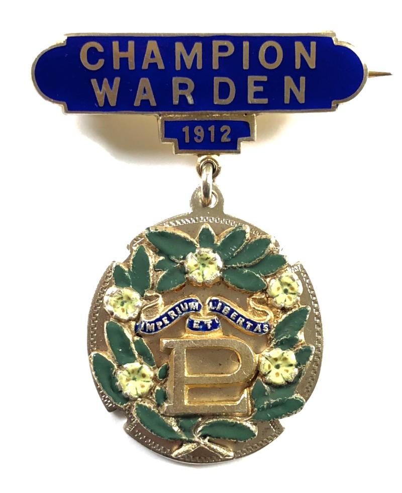 Primrose League Champion Warden 1912 silver award badge