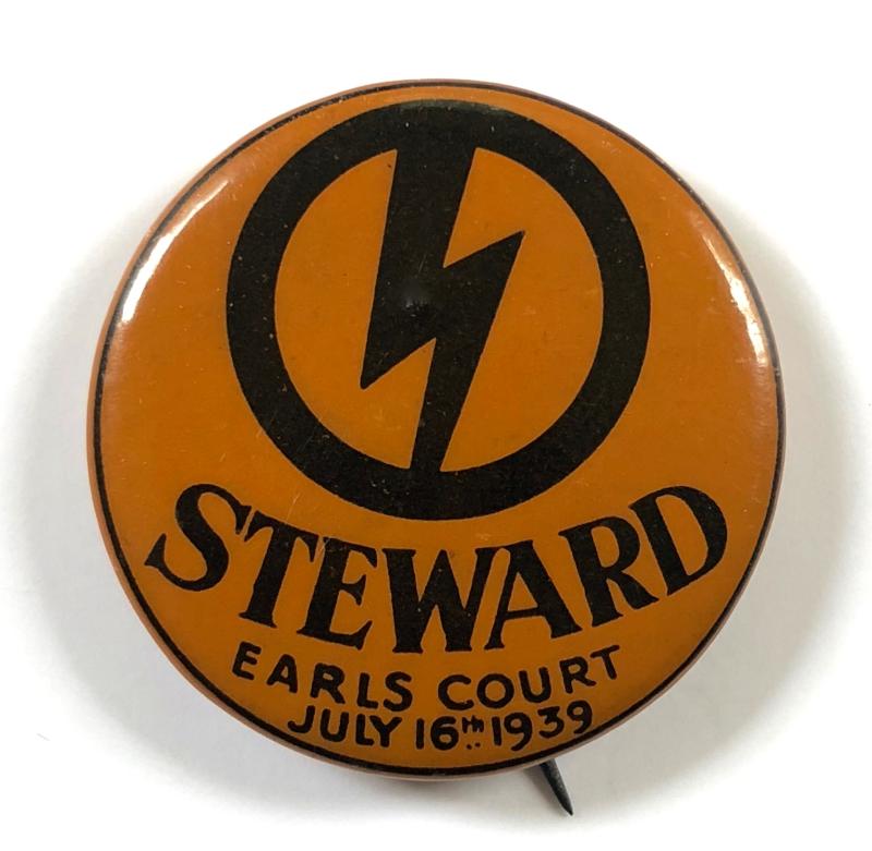 British Union of Fascists 1939 Earls Court Rally BUF stewards tin button badge
