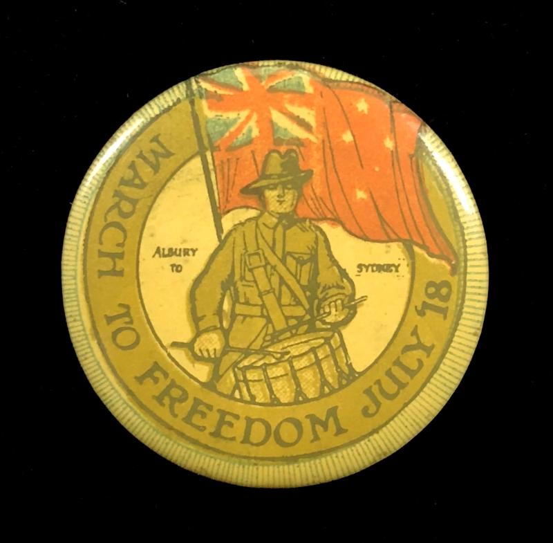 Australian March To Freedom July 1918 fundraising tin button badge