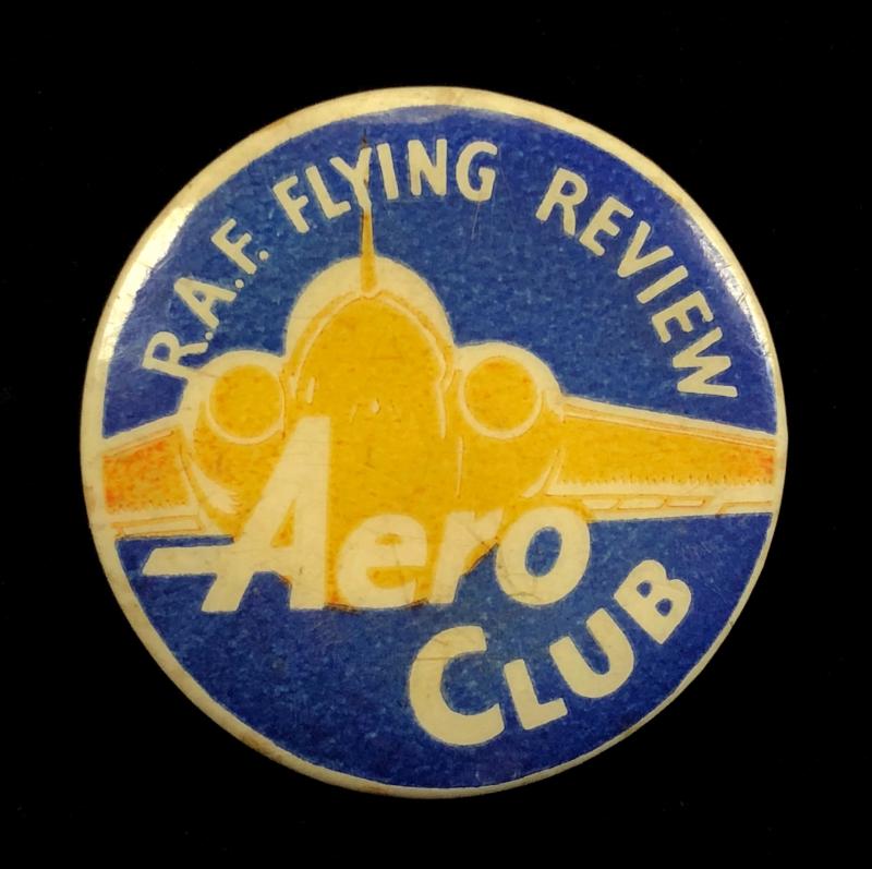 RAF Flying Review Aero Club magazine tin button badge