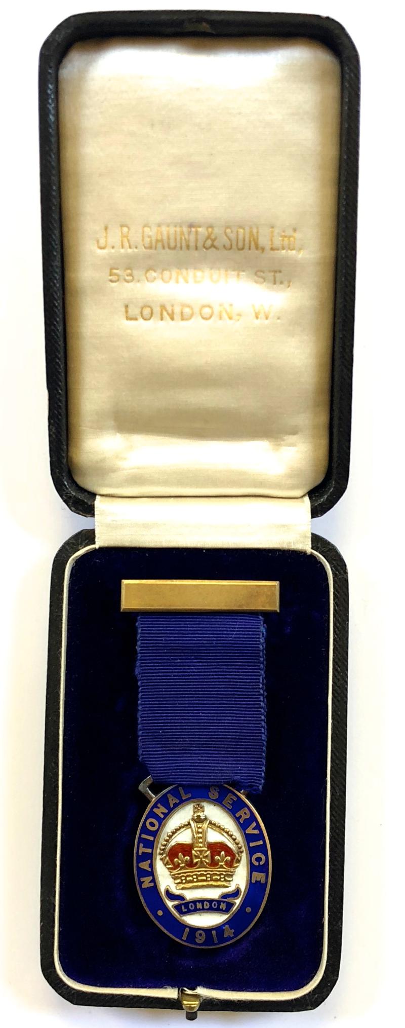 1914 National Service League London hallmarked silver service medal and case