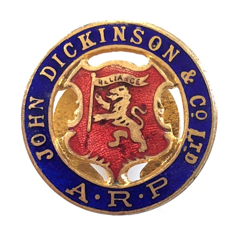 John Dickinson & Co. ARP air raid precautions badge Stationers Paper Mills
