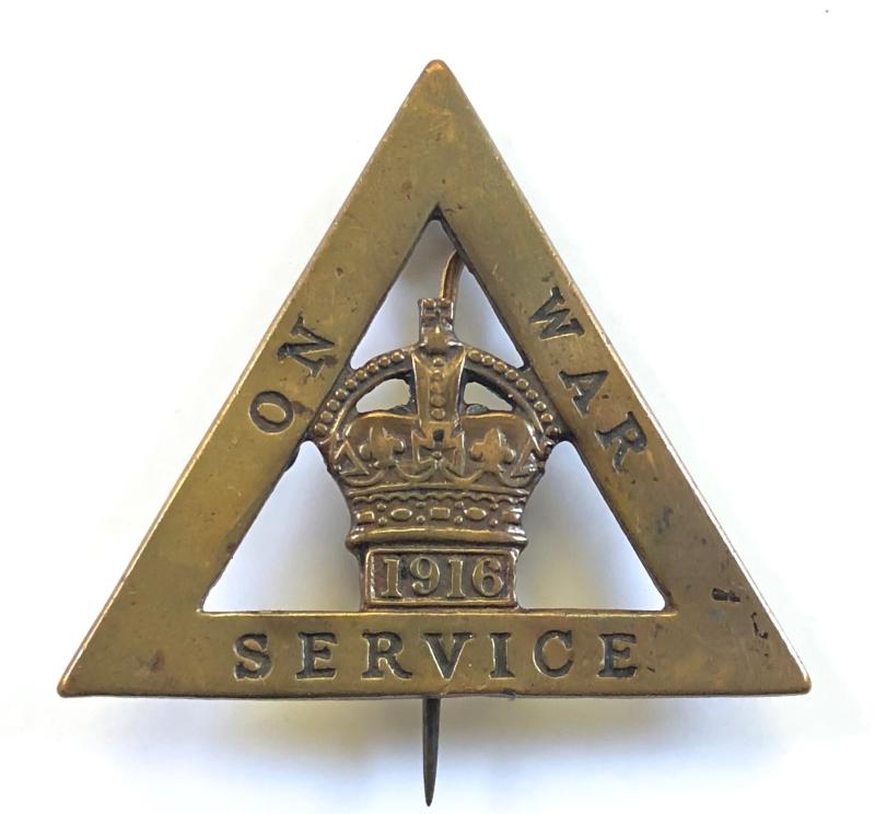 WW1 On War Service 1916 womens munition workers badge J.R.Gaunt & Son