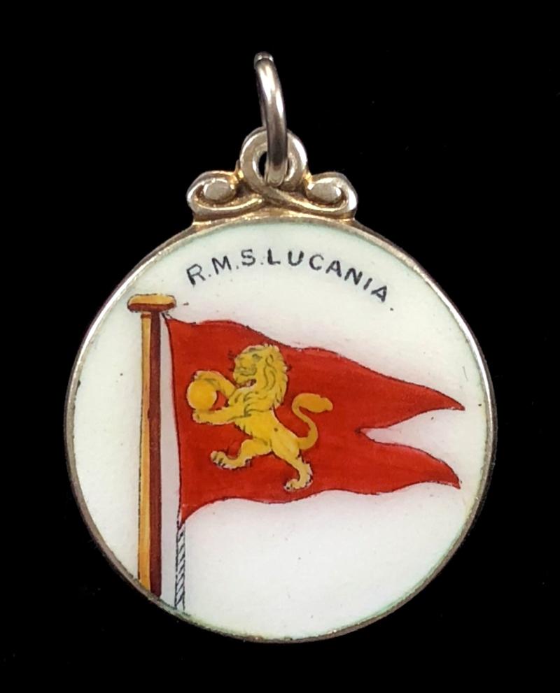 RMS Lucania Cunard Shipping Line Hm 1906 silver pennant flag watch fob