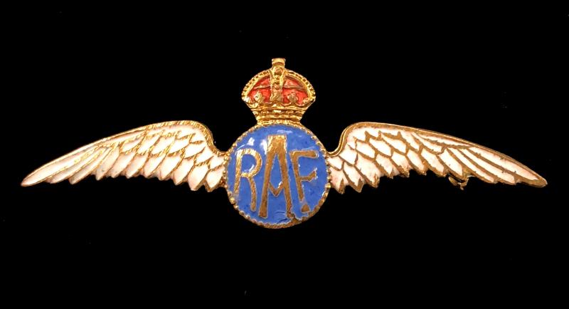 WW2 Royal Air Force pilot wing RAF gilt and enamel sweetheart badge