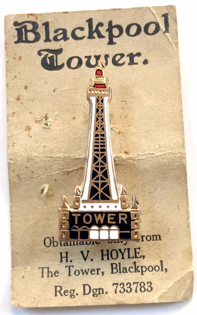 Blackpool Tower souvenir badge on display card by Miller