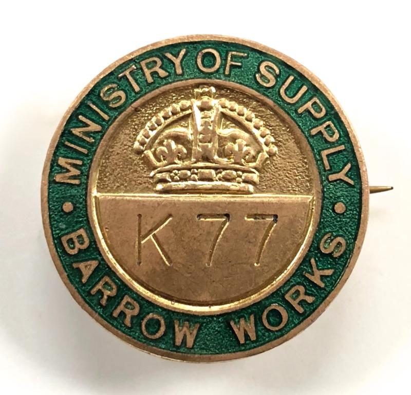 WW2 Ministry of Supply Barrow Works shipbuilders badge