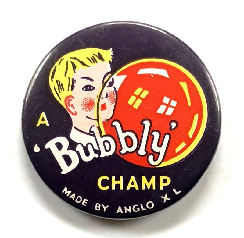 Anglo Bubbly XL Chewing Gum advertising tin button badge