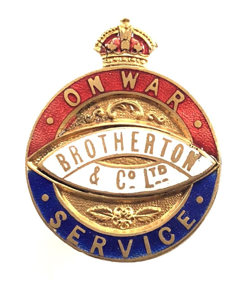 WW1 BROTHERTON & CO LTD On War Service badge Leeds Chemicals TNT
