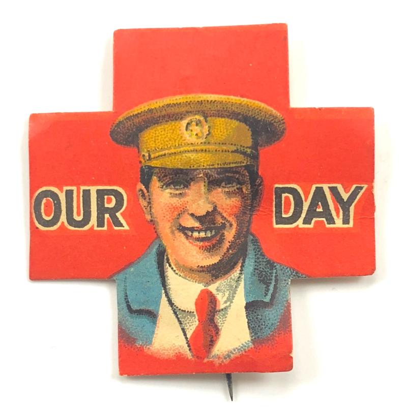 WW1 Red Cross OUR DAY fundraising paper flag badge