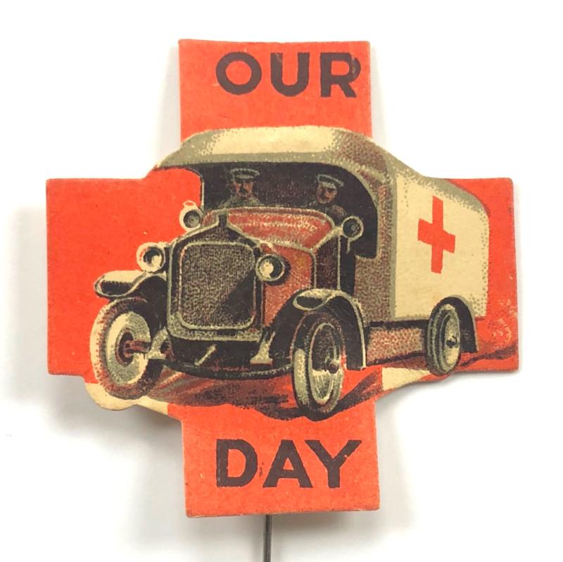 WW1 Red Cross OUR DAY fundraising paper flag badge