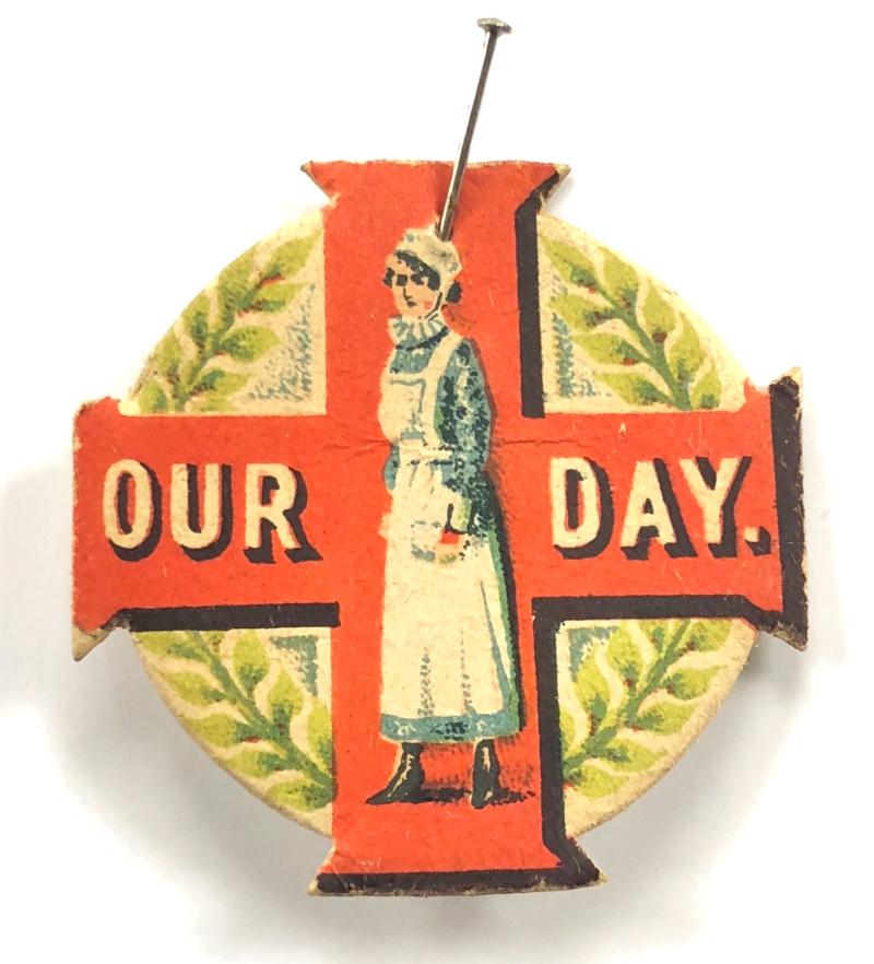 WW1 Red Cross OUR DAY fundraising paper flag badge