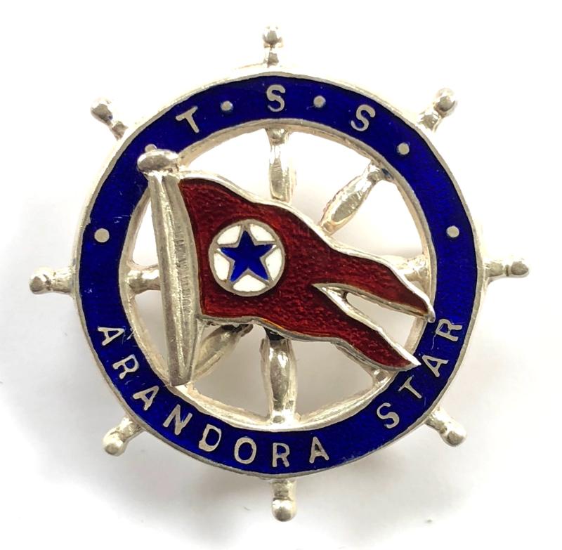 TSS Arandora Star shipping line silver ships wheel pin badge sunk 1940