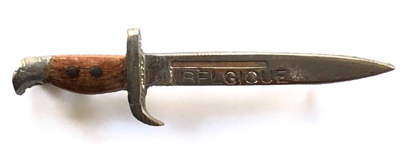 WW1 BELGIQUE miniature bayonet battle pin badge 40mm.