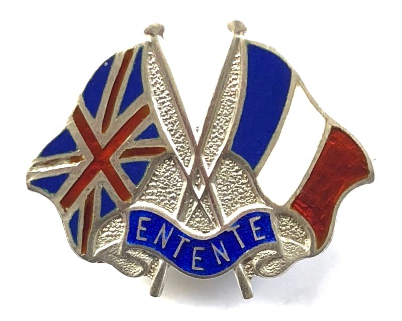 WW1 ENTENTE Britain France Flags United We Stand 1914 silver pin badge